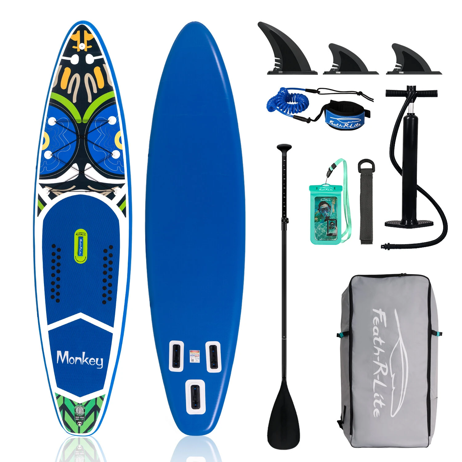 [EU Direct] Funwater 335cm 350cm Aufblasbares Stand Up Paddle Board mit Luftpumpe Verstellbares Paddel Reisetasche Leash