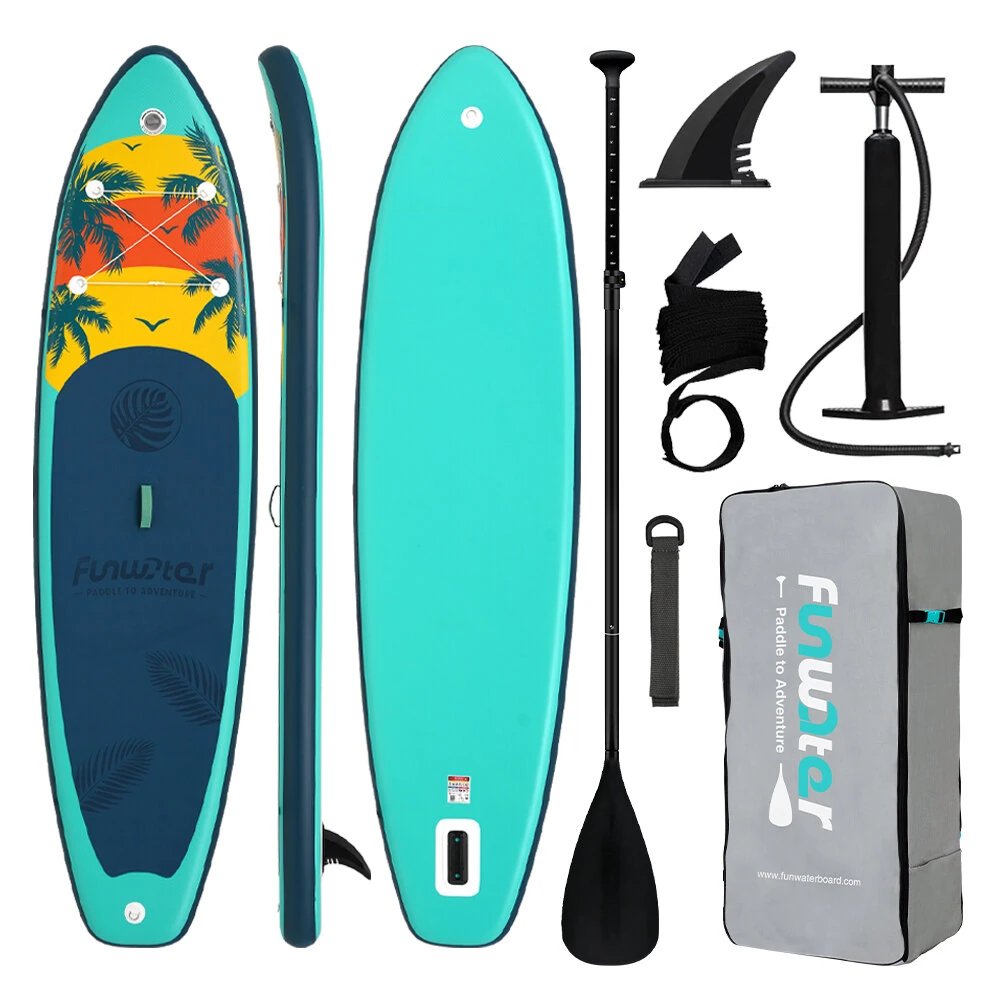 [EU Direct] FunWater 335*84*15CM Belastung 165KG+ Aufblasbares Stand Up Paddle Board für Solo-Abenteuer 2+1 Familientour