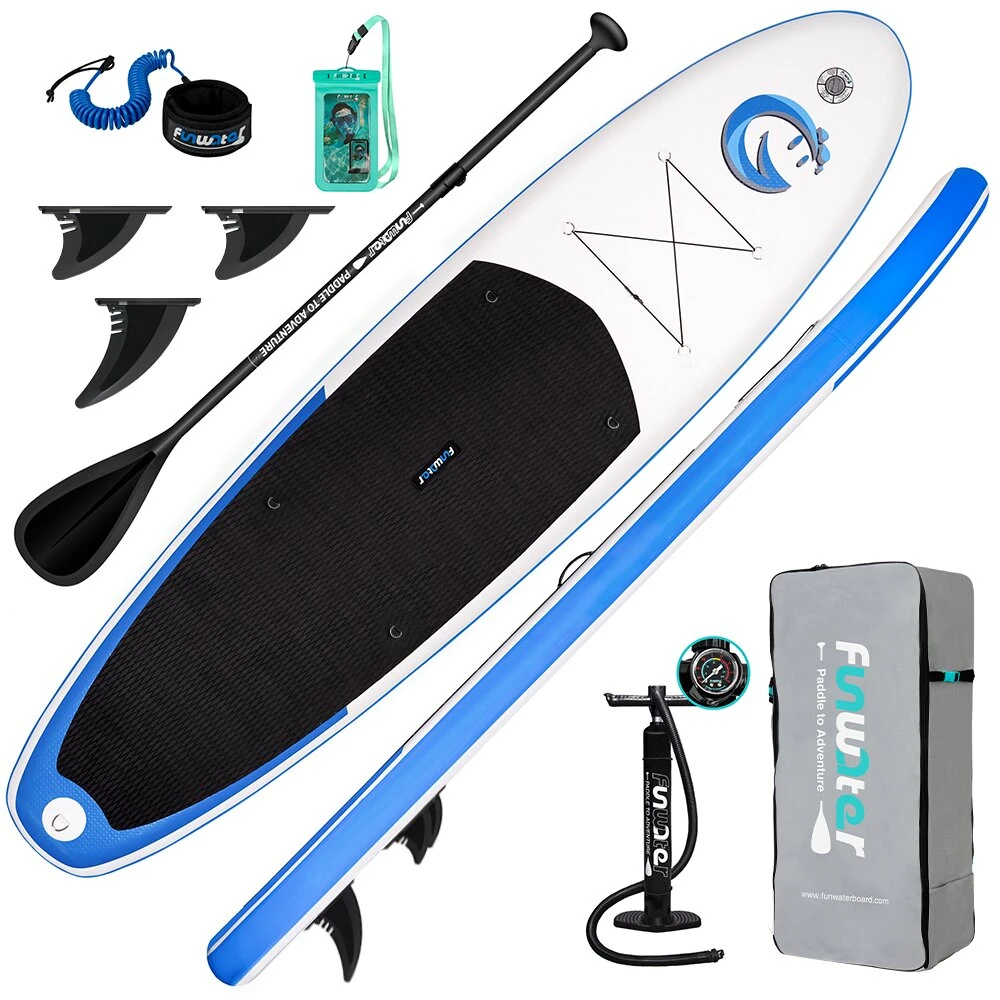 [EU Direct] Funwater 11' * 33'' 335 cm Aufblasbares Stand Up Paddle Board mit verstellbarem Paddel Reisetasche Leash Was