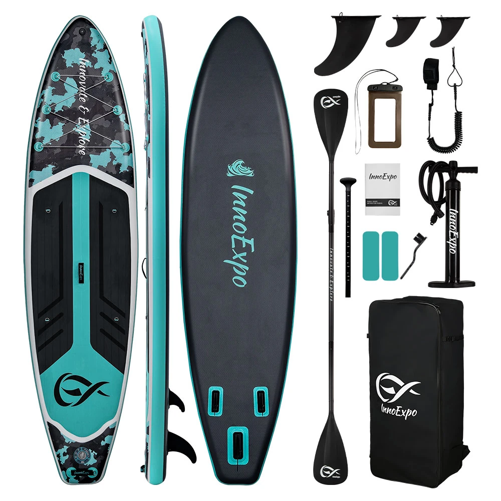 [EU Direkt] InnoExpo SUPIE71P 350x89x15 cm Aufblasbares Stand-Up-Paddle-Board, Tragfähigkeit 230 kg, 3 Personen, breit u
